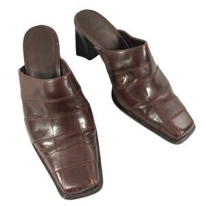 LIZ CLAIBORNE! LANCE ESPRESSO BROWN GENUINE LEATHER "BASKET WEAVE" MULES! SZ 6M